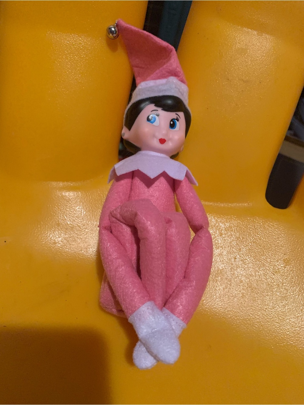 Pink Girl Holiday Elf on the Shelf Figurine - Pink Festive Decor w Bell Hat